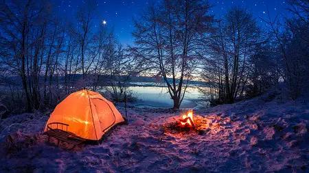 campfire in snowy winter