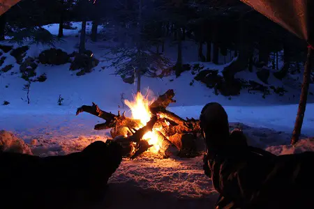 winter camp fire